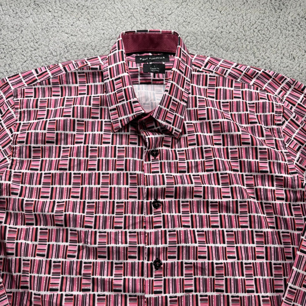 Paul Fredrick Mens Large Classic Fit Pink Purple Geometric Button Down Shirt